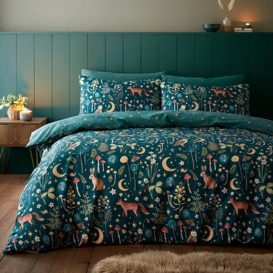 Enchanted Twilight Animals Forest Green Duvet Set