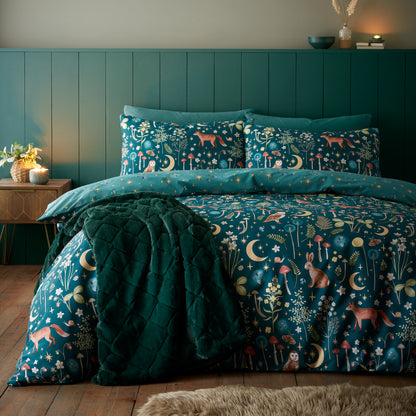 Enchanted Twilight Animals Forest Green Duvet Set