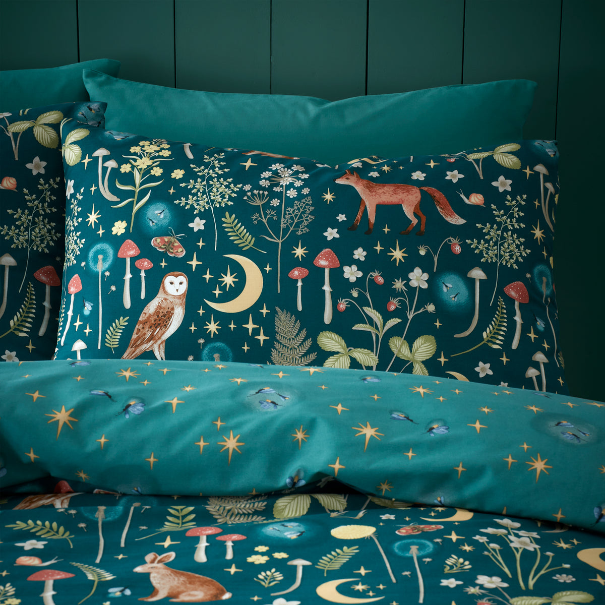 Enchanted Twilight Animals Forest Green Duvet Set