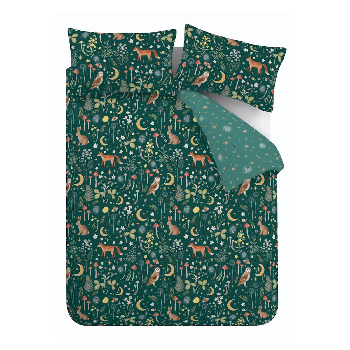 Enchanted Twilight Animals Forest Green Duvet Set