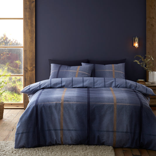 Melrose Tweed Check Blue Duvet Set Brushed Cotton