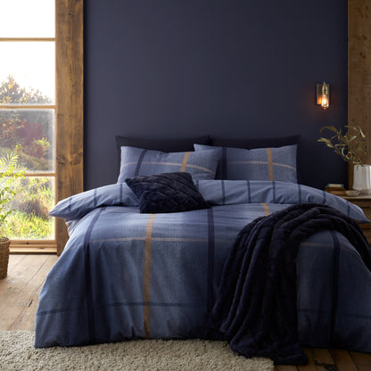 Melrose Tweed Check Blue Duvet Set Brushed Cotton