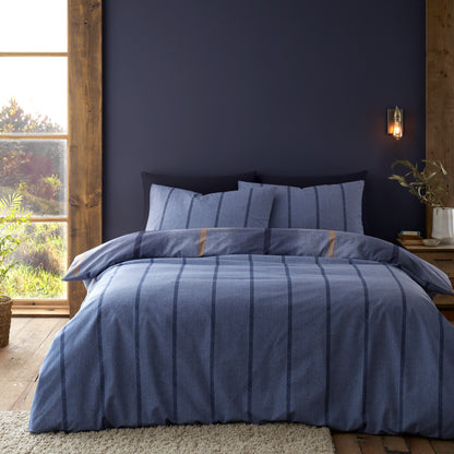 Melrose Tweed Check Blue Duvet Set Brushed Cotton