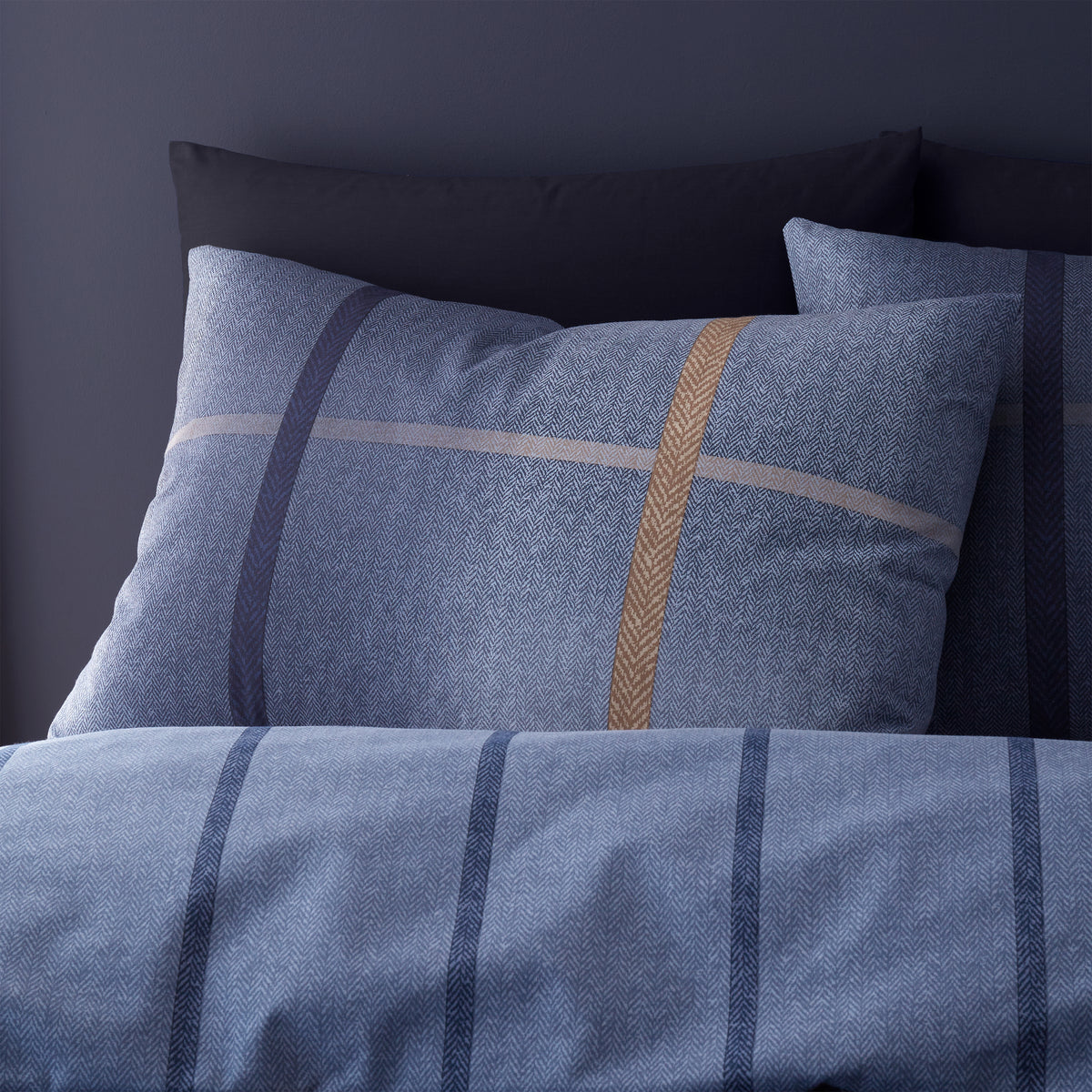 Melrose Tweed Check Blue Duvet Set Brushed Cotton