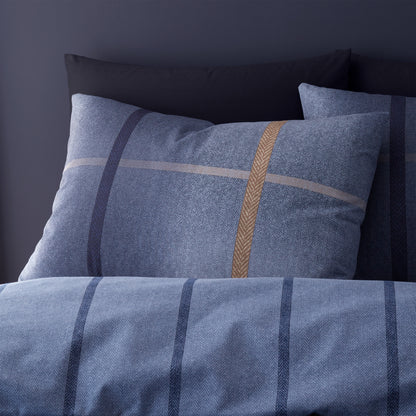 Melrose Tweed Check Blue Duvet Set Brushed Cotton