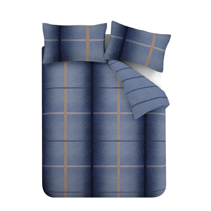 Melrose Tweed Check Blue Duvet Set Brushed Cotton