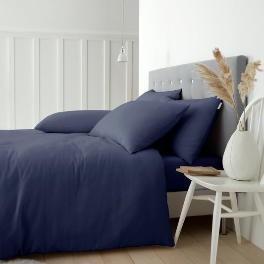 Navy Blue Duvet Set Brushed Cotton