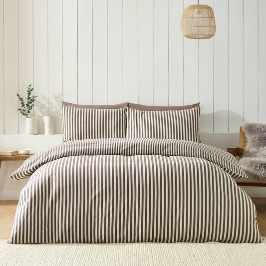 Stripe Chocolate Duvet Set Brushed Cotton