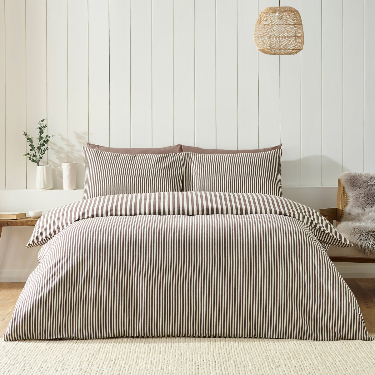 Stripe Chocolate Duvet Set Brushed Cotton