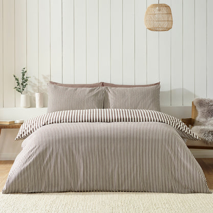 Stripe Chocolate Duvet Set Brushed Cotton