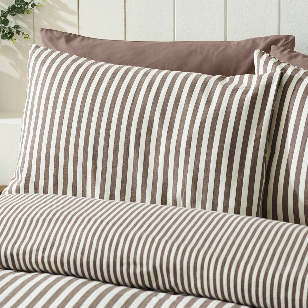 Stripe Chocolate Duvet Set Brushed Cotton