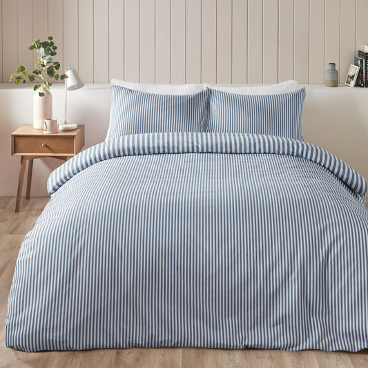 Stripe Blue Duvet Set Brushed Cotton