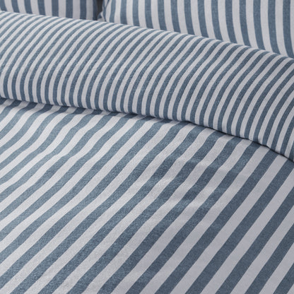 Stripe Blue Duvet Set Brushed Cotton