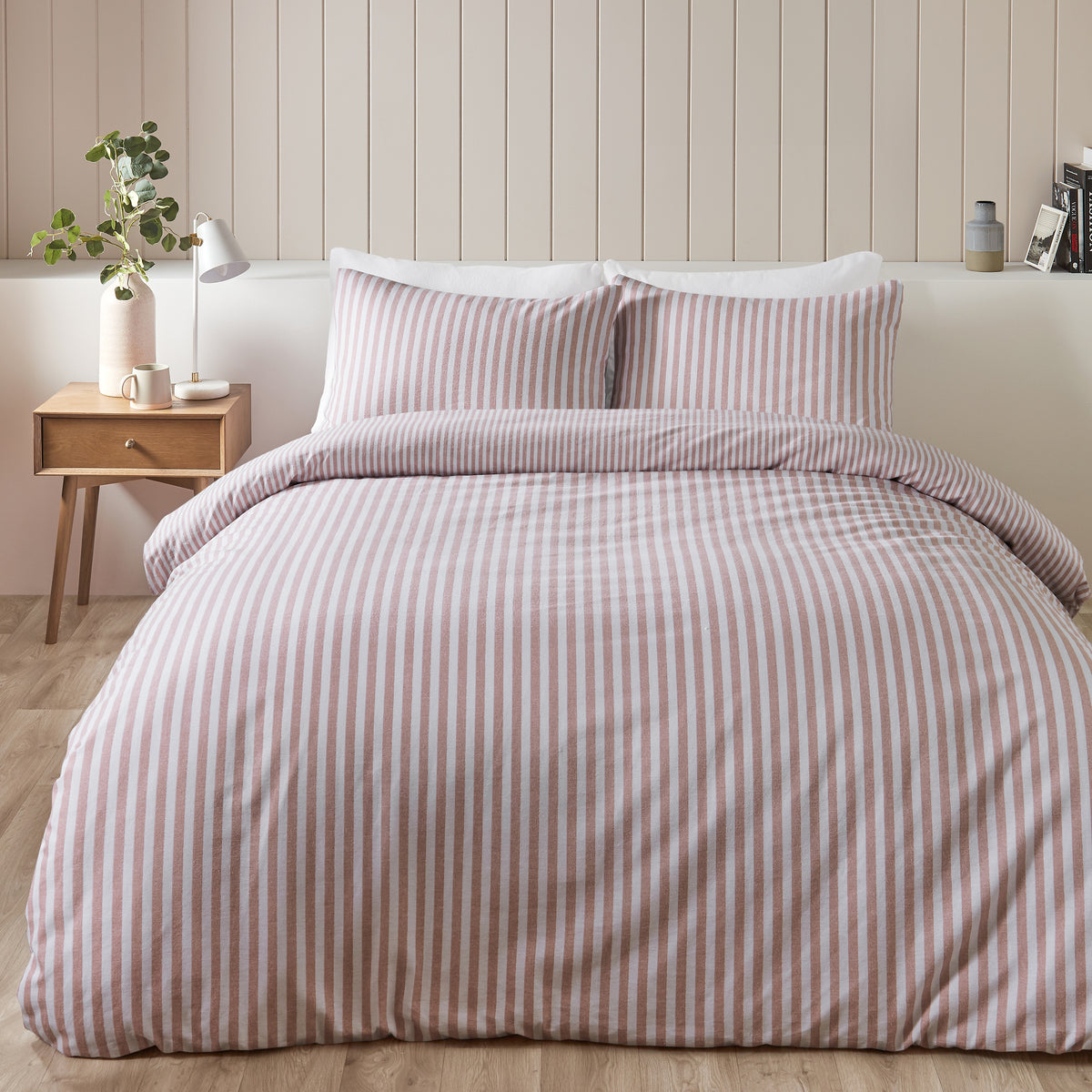 Stripe Blush Pink Duvet Set Brushed Cotton