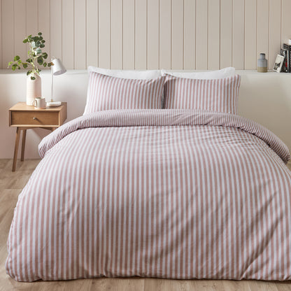Stripe Blush Pink Duvet Set Brushed Cotton