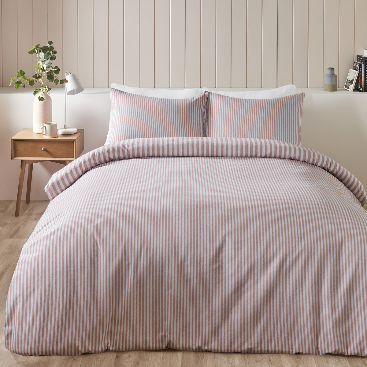 Stripe Blush Pink Duvet Set Brushed Cotton
