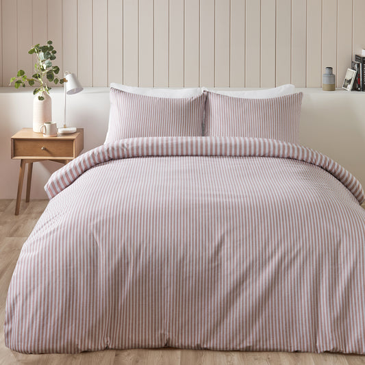 Stripe Blush Pink Duvet Set Brushed Cotton