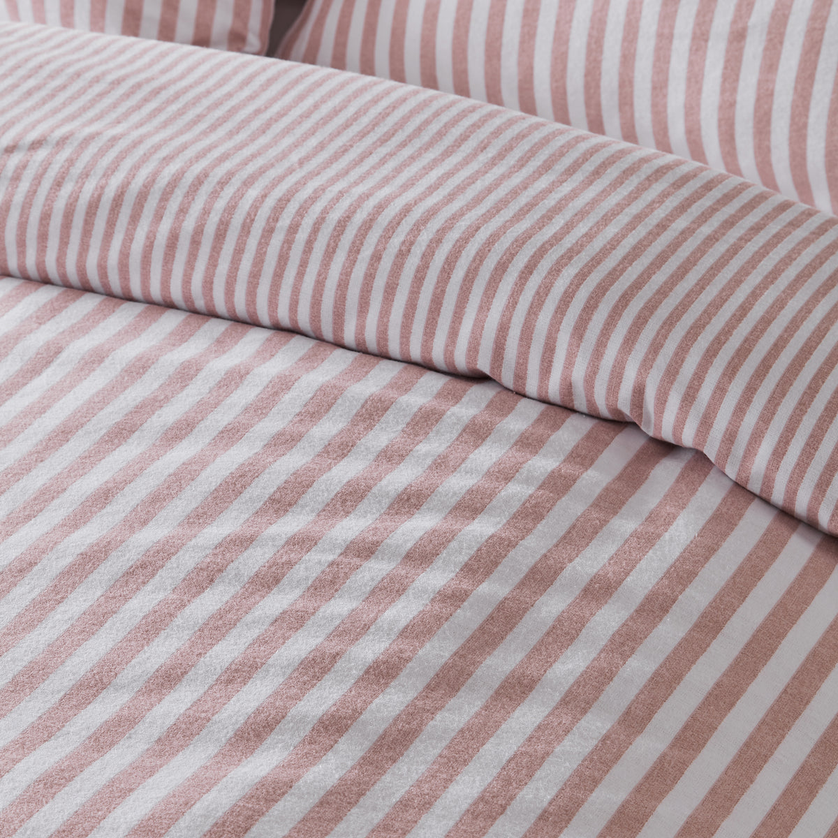 Stripe Blush Pink Duvet Set Brushed Cotton