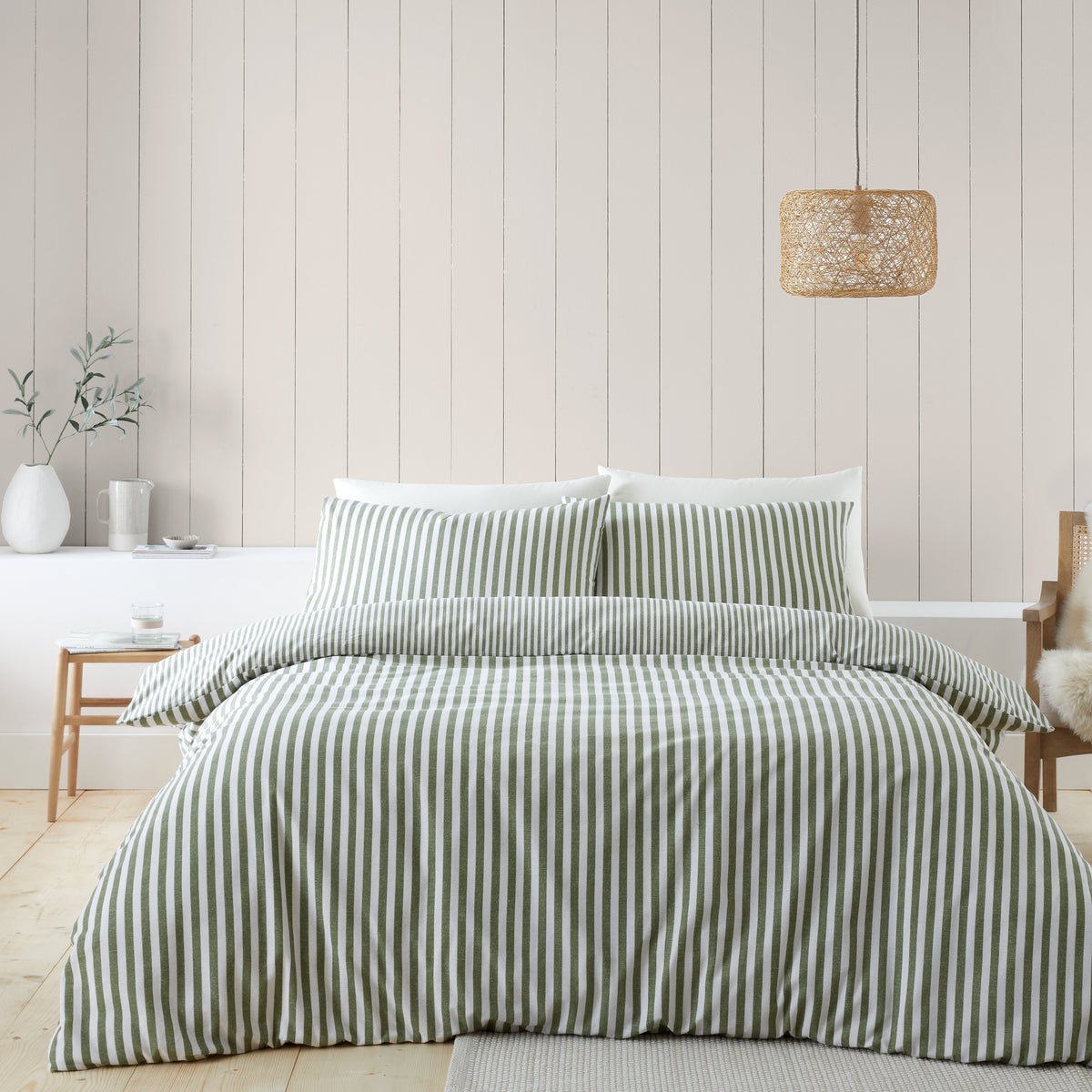 Stripe Green Duvet Set Brushed Cotton