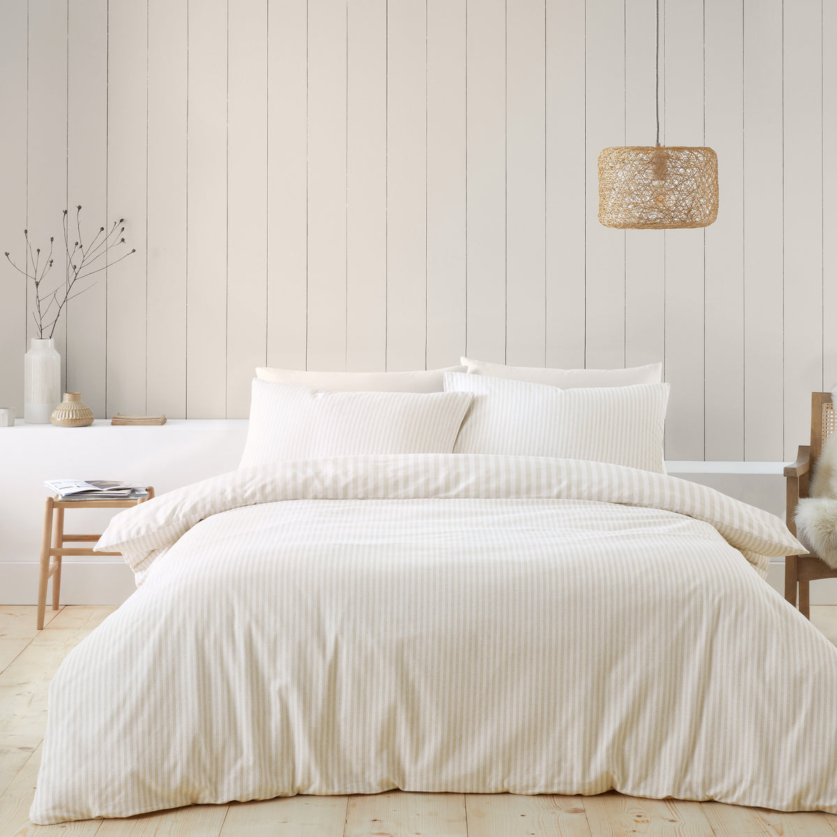 Stripe Natural Duvet Set Brushed Cotton