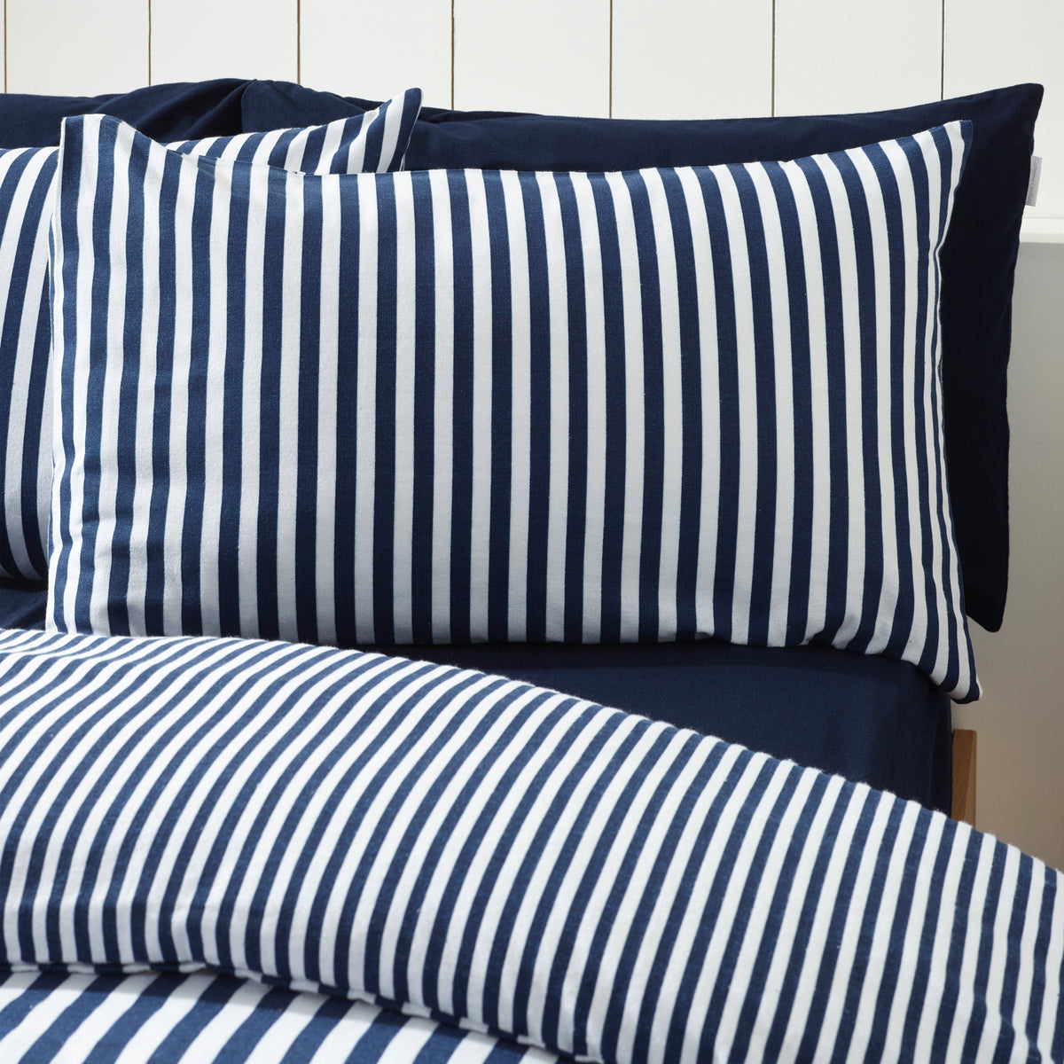 Stripe Navy Blue Duvet Set Brushed Cotton