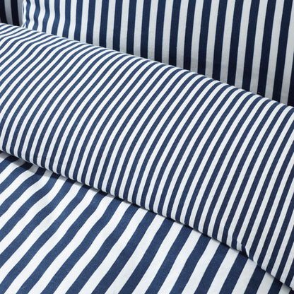 Stripe Navy Blue Duvet Set Brushed Cotton