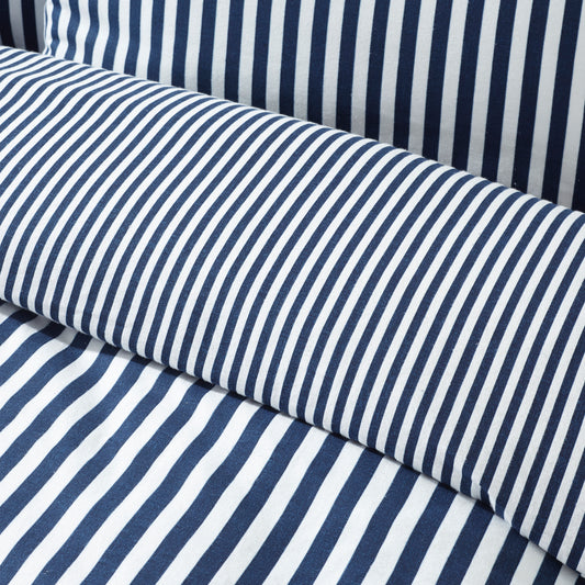 Stripe Navy Blue Duvet Set Brushed Cotton