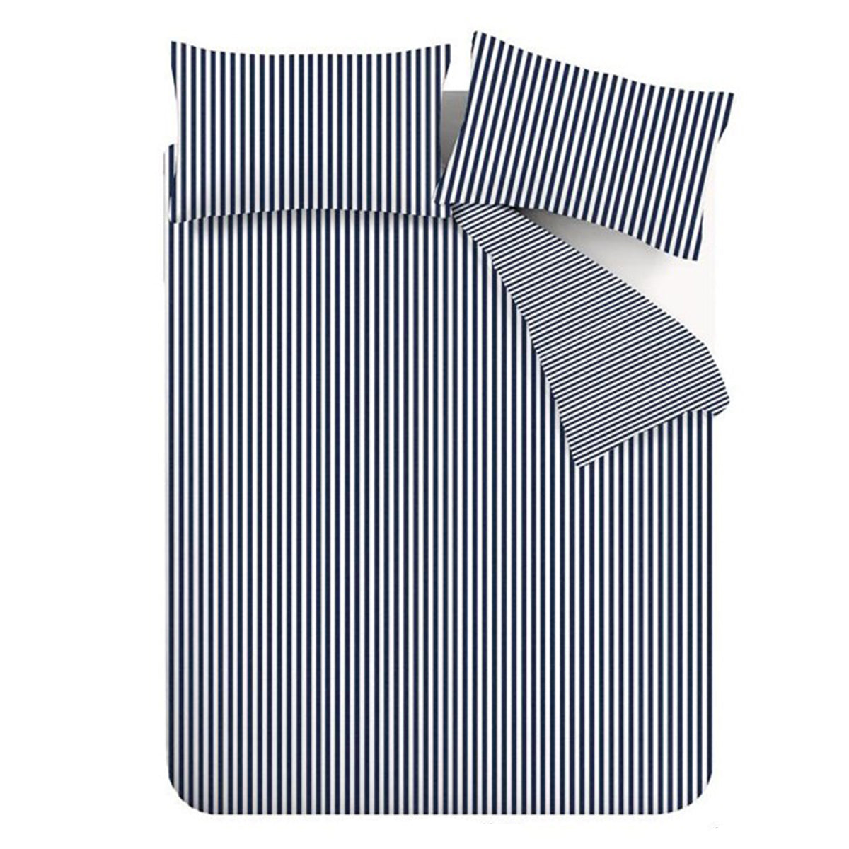 Stripe Navy Blue Duvet Set Brushed Cotton