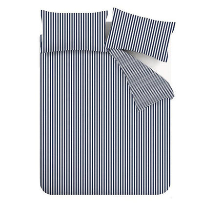Stripe Navy Blue Duvet Set Brushed Cotton
