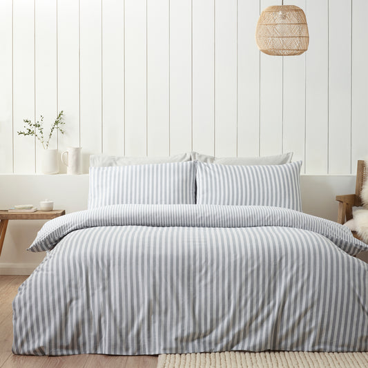 Stripe Silver Grey Duvet Set Brushed Cotton