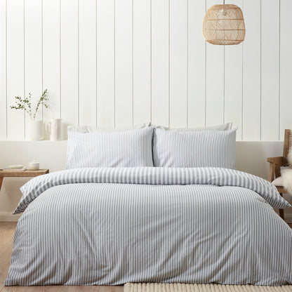 Stripe Silver Grey Duvet Set Brushed Cotton