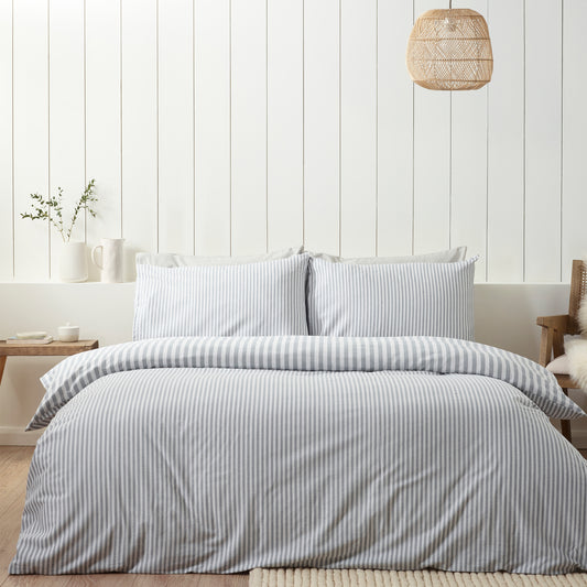 Stripe Silver Grey Duvet Set Brushed Cotton