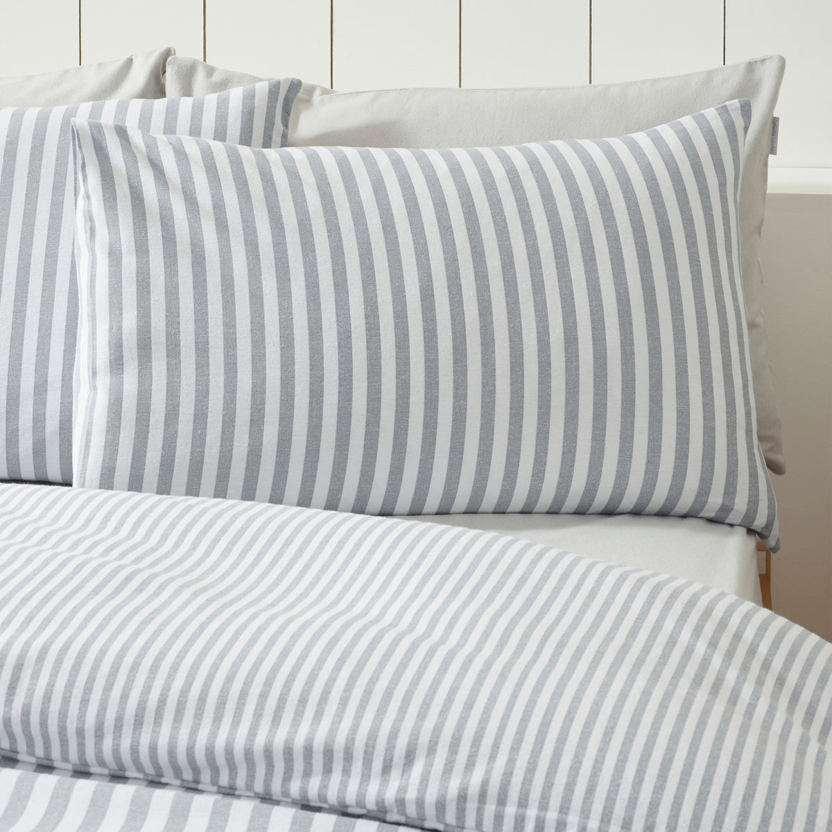 Stripe Silver Grey Duvet Set Brushed Cotton