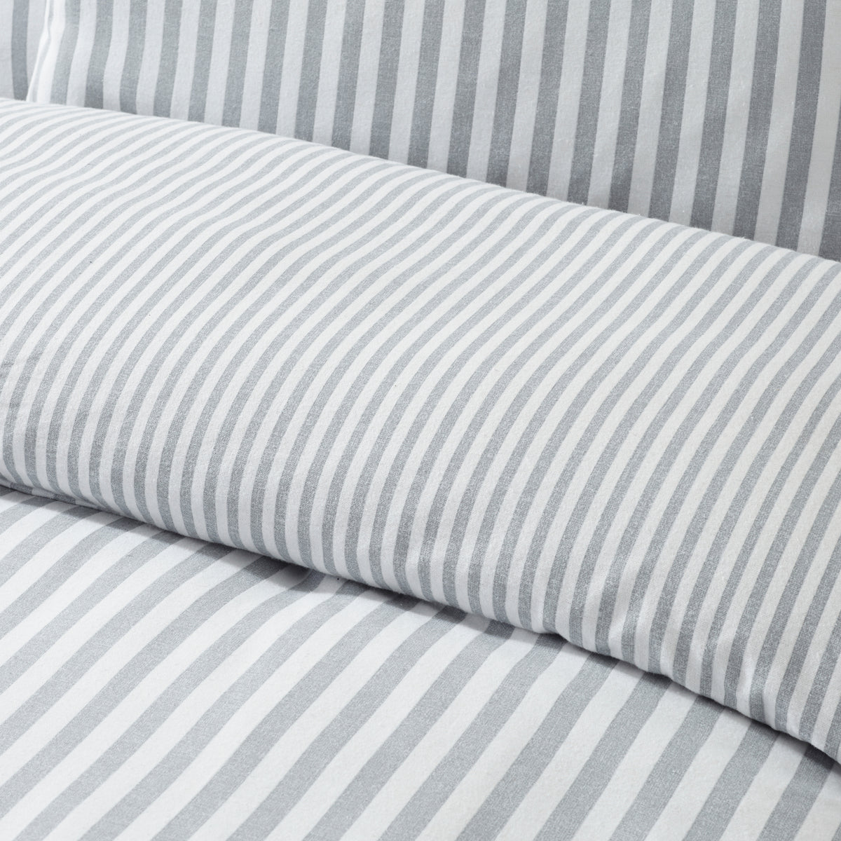 Stripe Silver Grey Duvet Set Brushed Cotton
