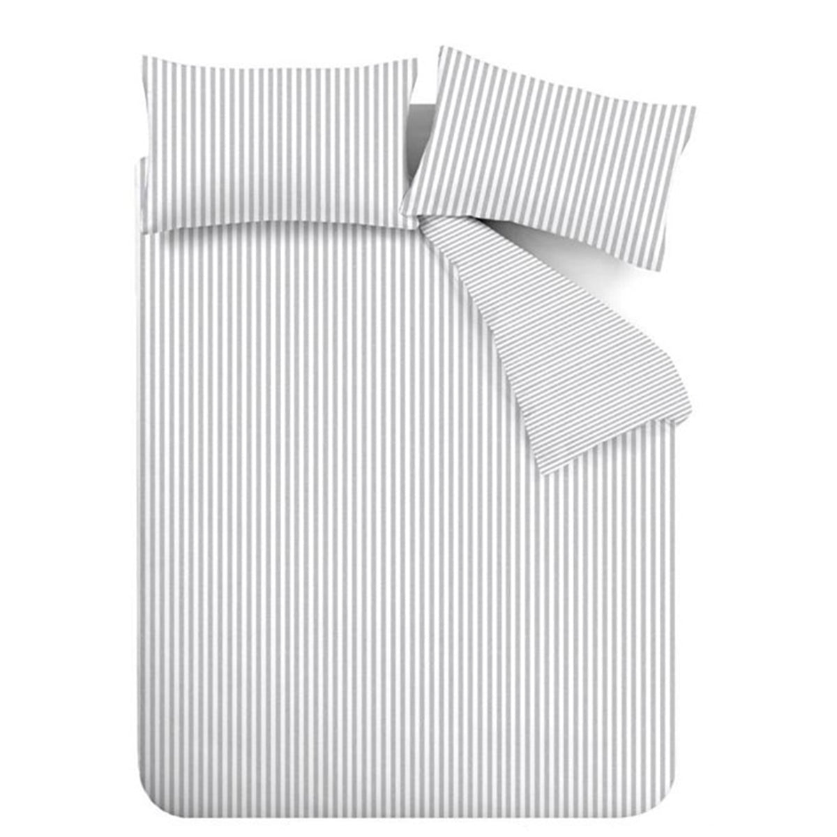 Stripe Silver Grey Duvet Set Brushed Cotton
