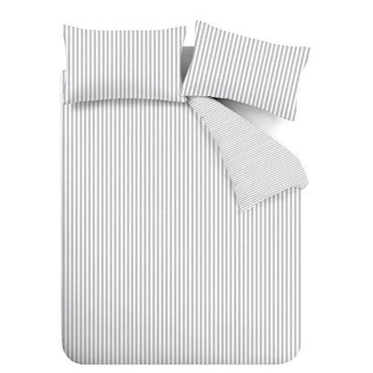 Stripe Silver Grey Duvet Set Brushed Cotton