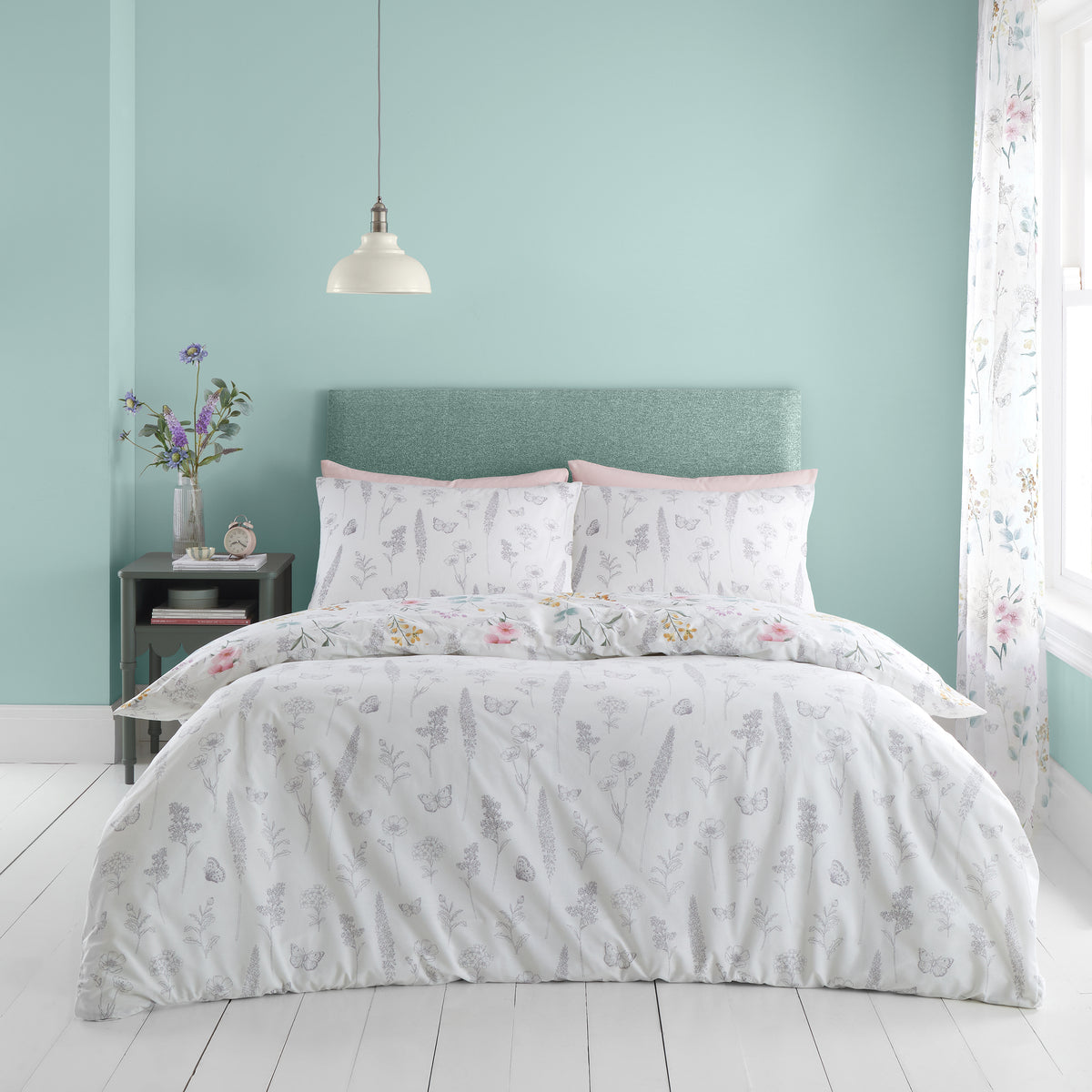 Emilia Floral White & Green Duvet Set