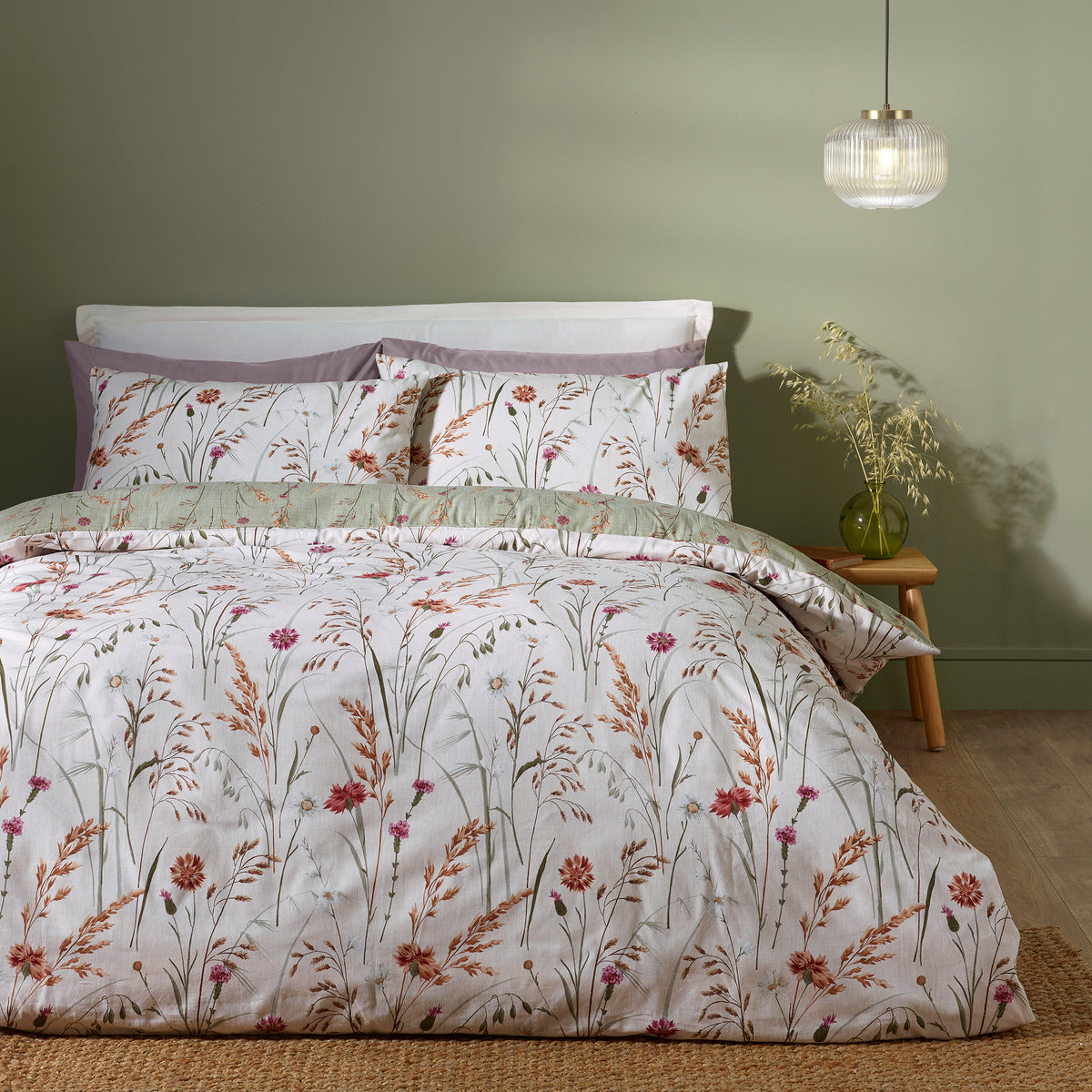 Grasmere Floral Green Duvet Set Brushed Cotton