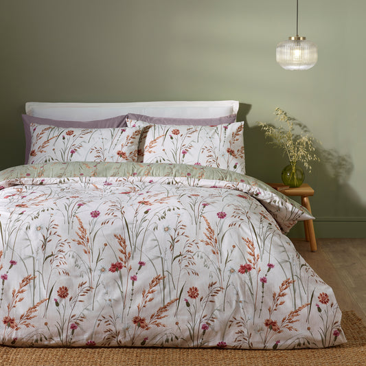 Grasmere Floral Green Duvet Set Brushed Cotton