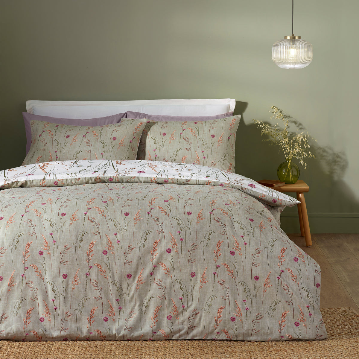 Grasmere Floral Green Duvet Set Brushed Cotton