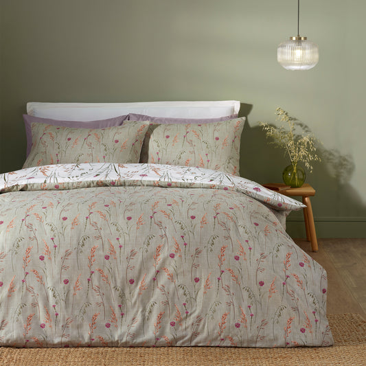 Grasmere Floral Green Duvet Set Brushed Cotton