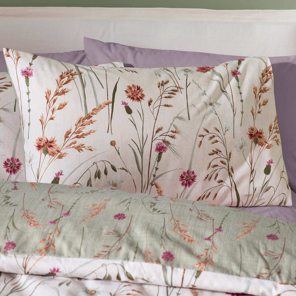 Grasmere Floral Green Duvet Set Brushed Cotton