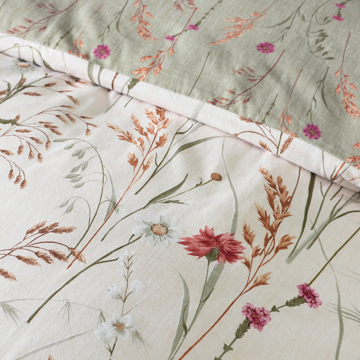 Grasmere Floral Green Duvet Set Brushed Cotton