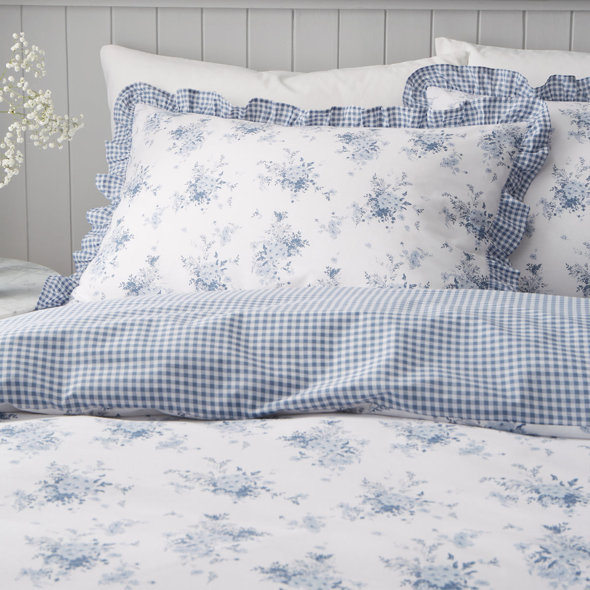Lucie Floral Frill Blue Duvet Set