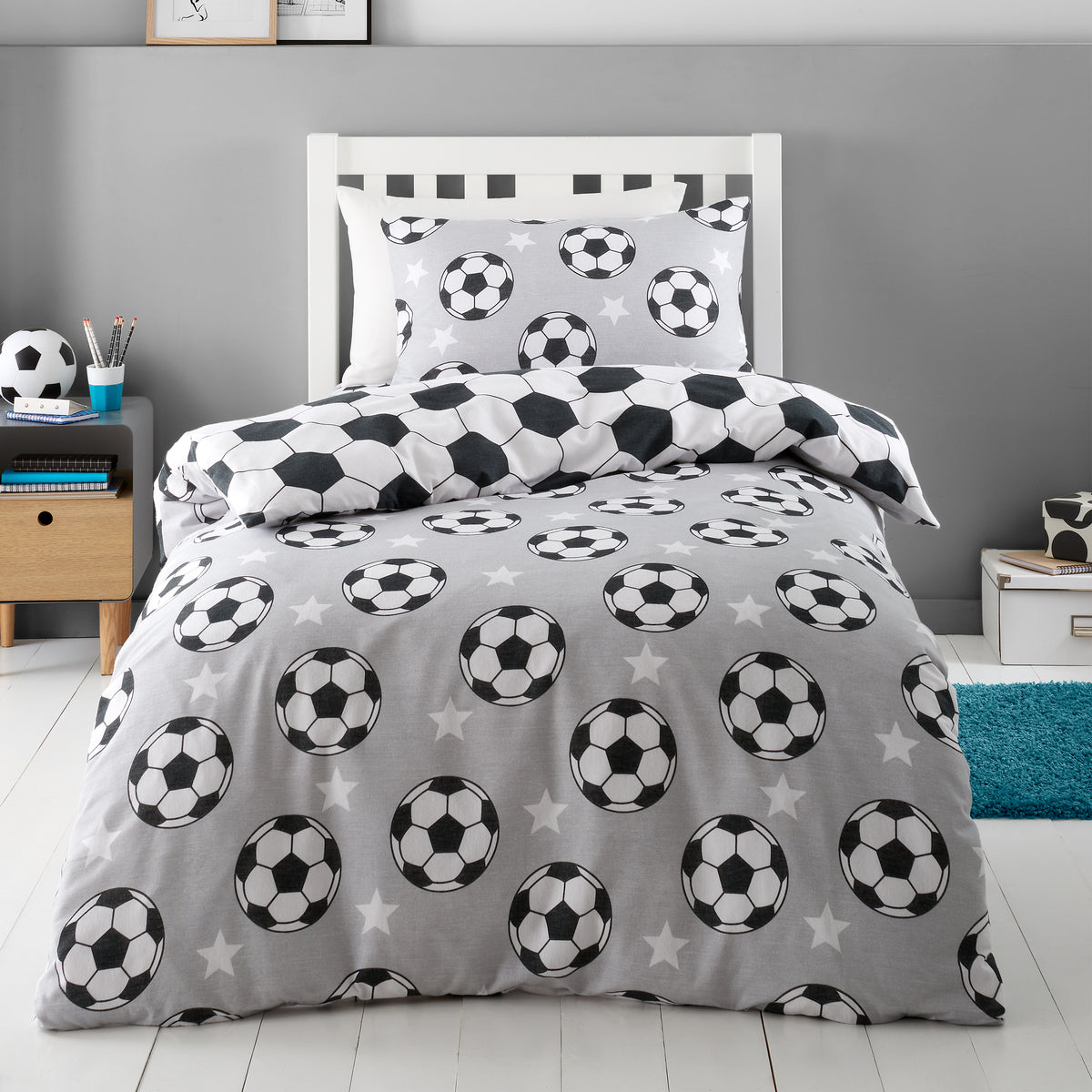 Football Stars Grey Duvet Set Brushed Cotton