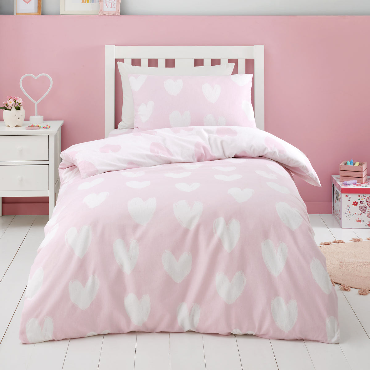 Hearts Pink Duvet Set Brushed Cotton