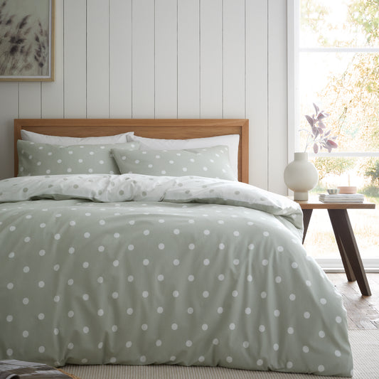 Polka Dot Green Duvet Set Brushed Cotton