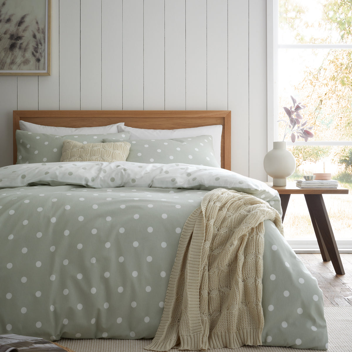 Polka Dot Green Duvet Set Brushed Cotton