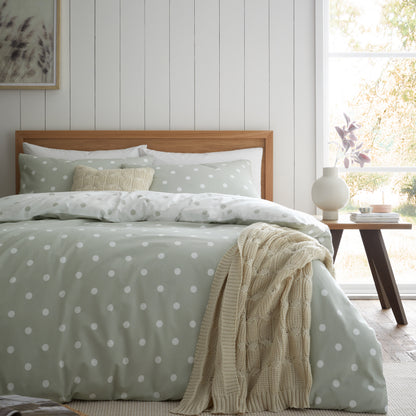 Polka Dot Green Duvet Set Brushed Cotton