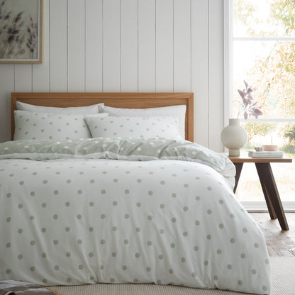 Polka Dot Green Duvet Set Brushed Cotton